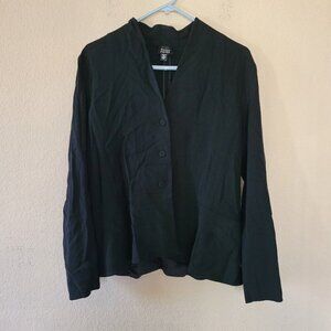 Eileen Fisher Womens Virgin Wool Blazer Size Medium 3 Button Black Office EUC